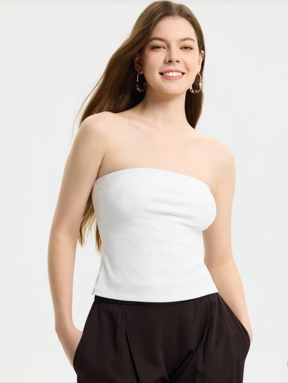 A New Day White Strapless Ribbed Tube Top